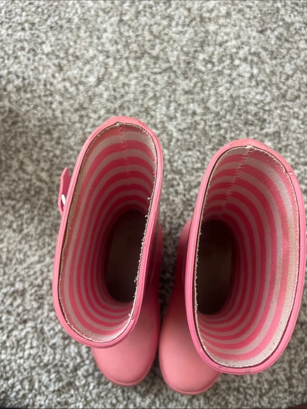 Girls Pink Rain Boots with Striped Lining